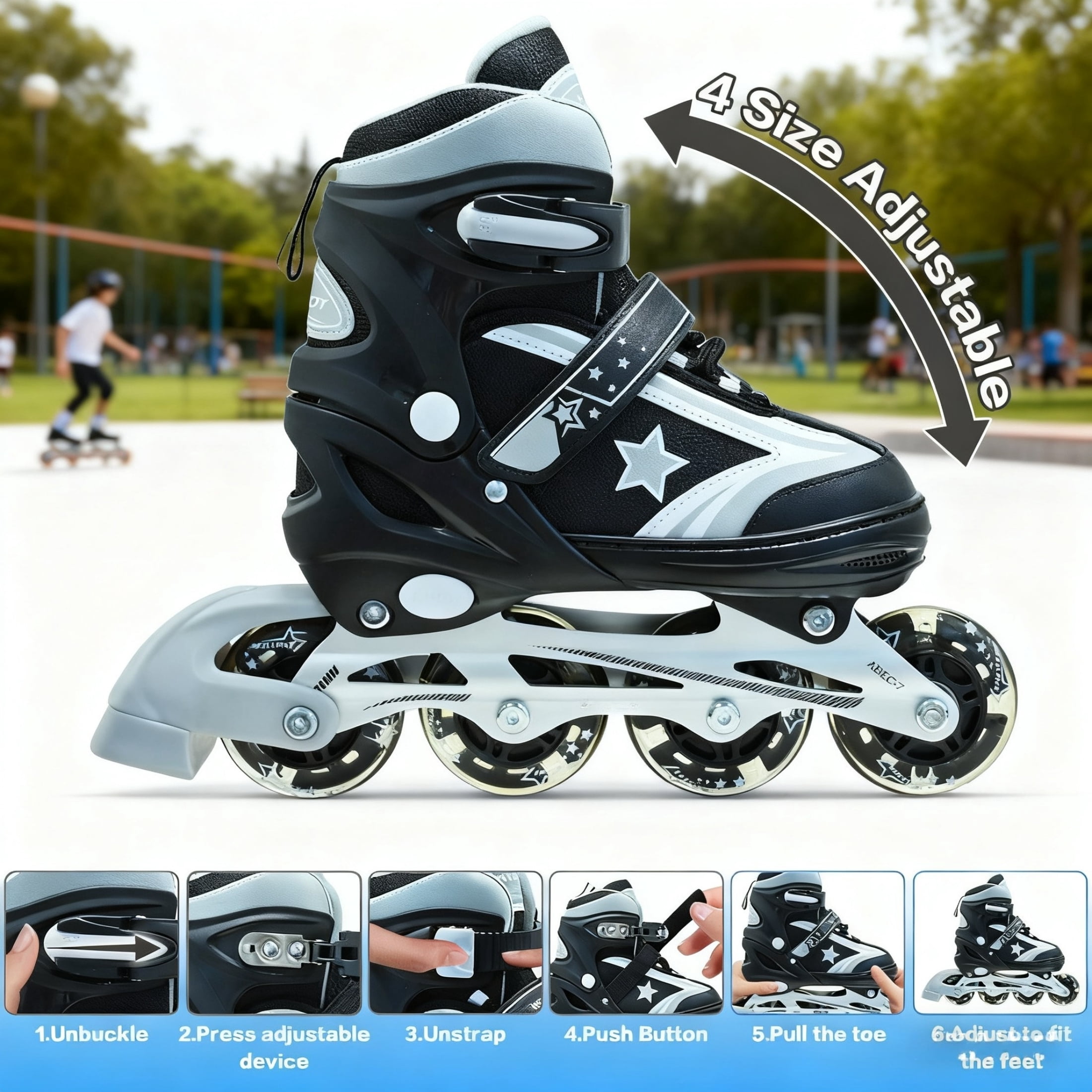 JZY Youth Inline Skates with 8 Glowing Light-Up Wheels,Durable Aluminum Frame for Beginners,For Boys & Girls Ages 5-12,For Indoor and Outdoor Skating