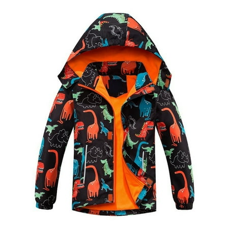 Mrzhqd Coat For Boys Toddler Size 11-12 Years Dinosaur Print Windbreaker Jacket Outdoor Party For Kids Lightweight Breathable Rainlong Sleeve Crew Neck Cute Print Boy Coat Black