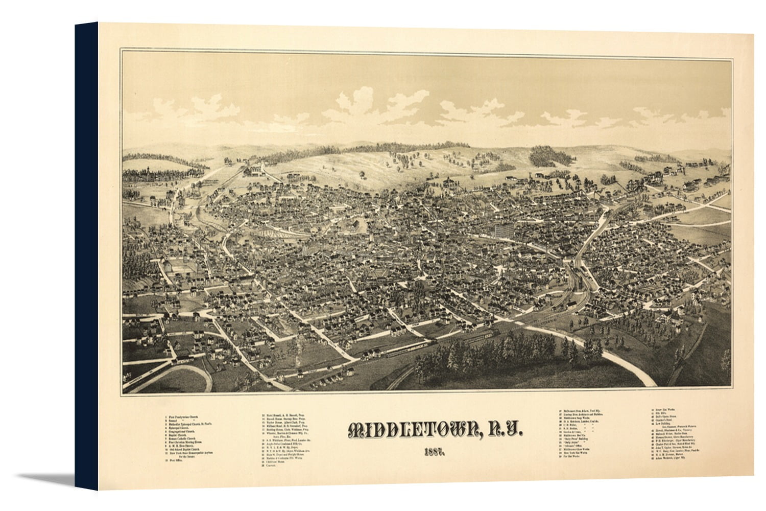 Middletown, New York Panoramic Map (18x10 Gallery Wrapped Stretched Canvas)