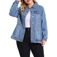 thumbnail image 5 of Agnes Orinda Plus Size Denim Jacket for Women Long Sleeve Button Down Washed Front Trucker Jean Jacket 4X Light Blue, 5 of 8
