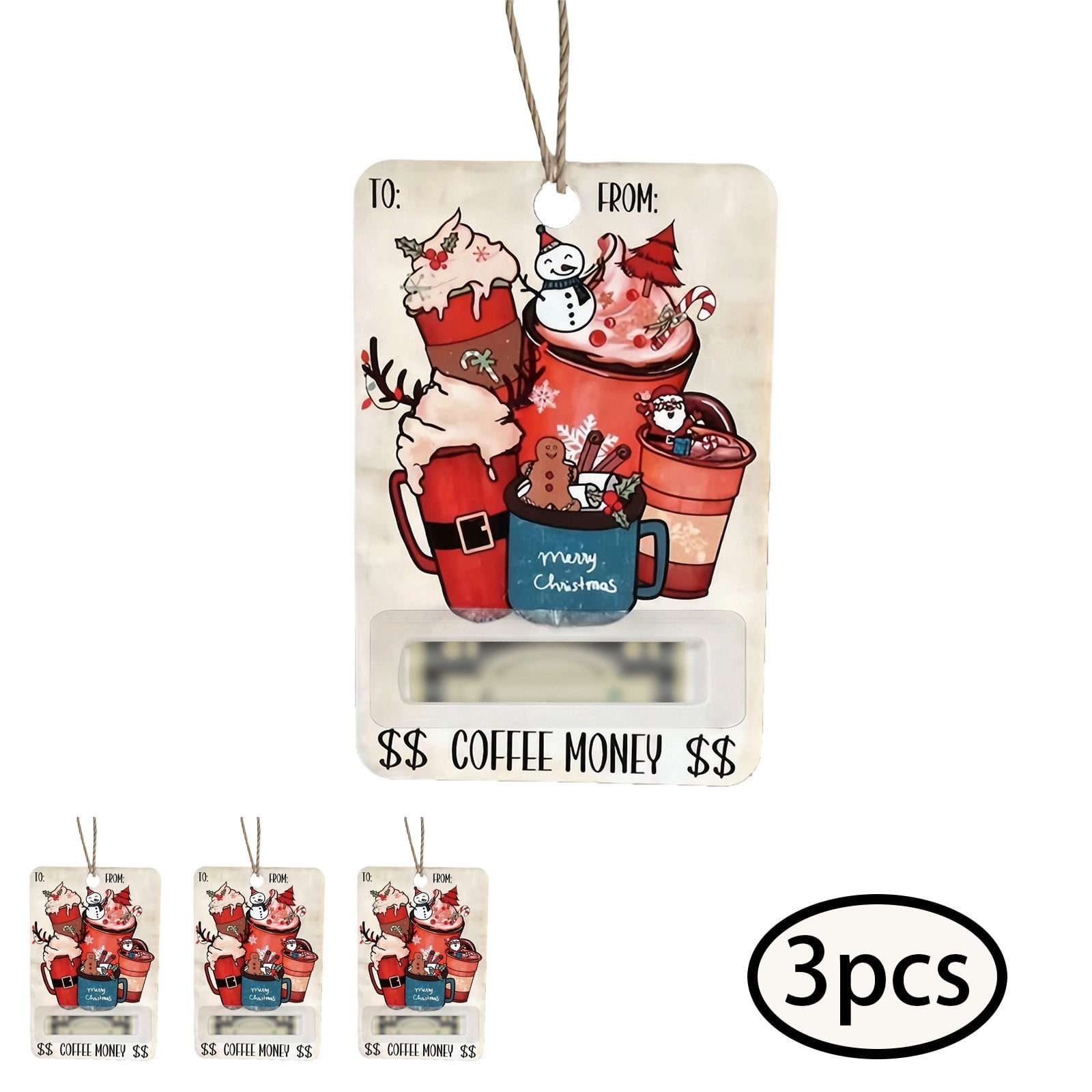 OCCOA A Few for Kid Christmas Money Wooden Ornament 3PCS Cash Gift Card Holder with Hanging String for Tree Mantel Window Home Holiday Decor Gift Xmas Present E