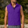 thumbnail image 2 of Men's Solid Color Sleeveless Vest Jacket Nylon Spandex Stand Up Collar Full Zip Cardigan With Multiple Pockets Lightweight Outerwear Casual Daily Travel | Zenithor,Purple XL, 2 of 9