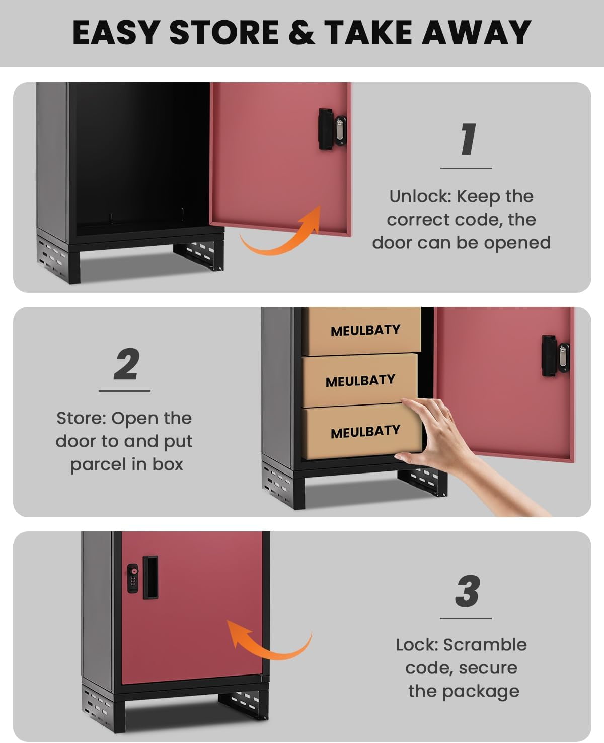 Lilypelle Outside Package Delivery Boxes , 17" x 12" x 34" Large Galvanized Steel Wall and Floor Mount Locking Mailbox, Anti-Theft Delivery Box for Porch, IPX3 Waterproof