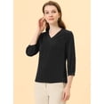 thumbnail image 3 of INSPIRE CHIC Blouse Satinée pour Femme Décontractée Unie Manches 3/4 Col en V Haut Chemises Noir TP, 3 of 5