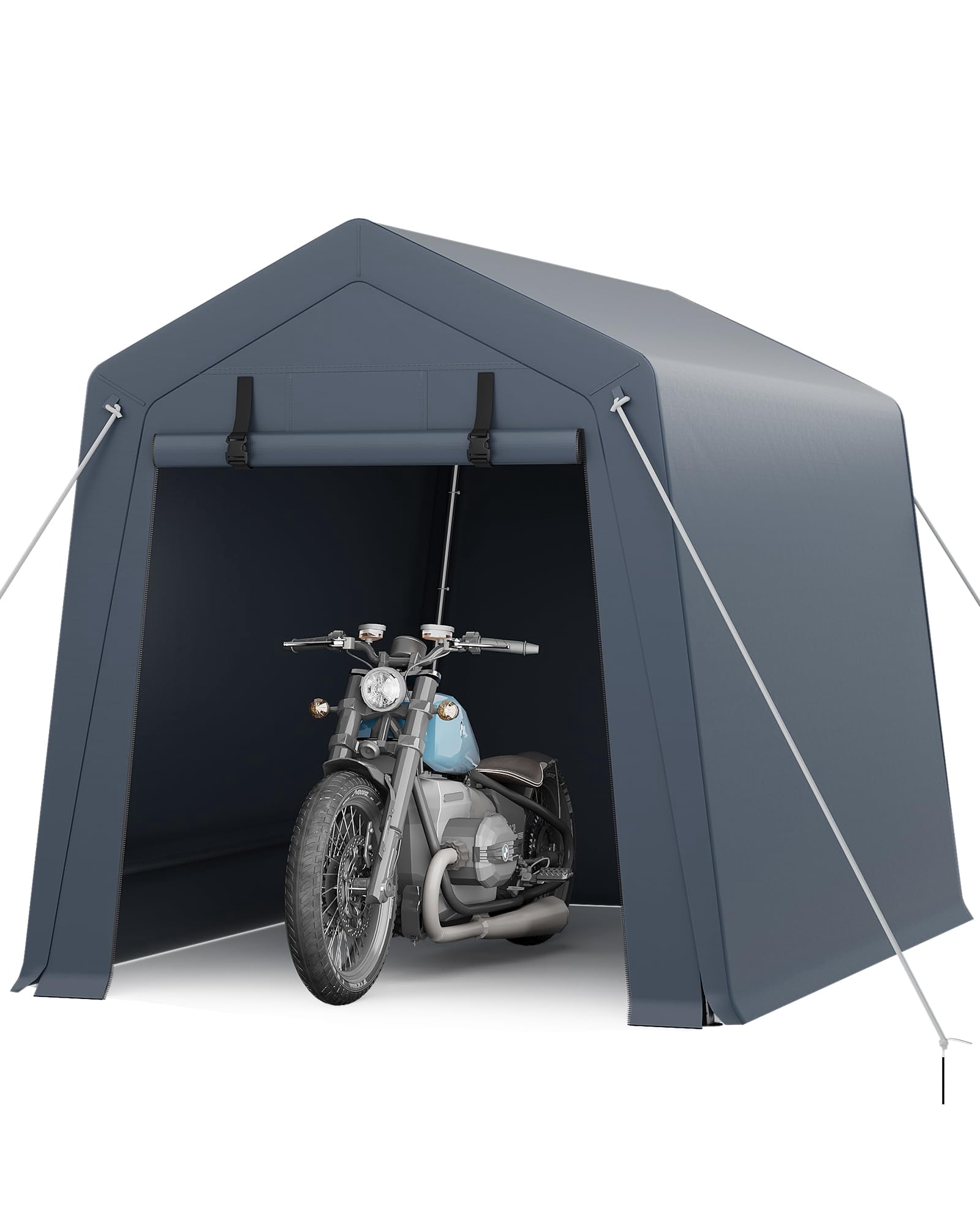 Heavy-Duty Carport Garage for Outdoor Storage, 6x8 FT Waterproof UV-Resistant Portable Shelter with Roll-Up Zipper Doors, Gray/Khaki