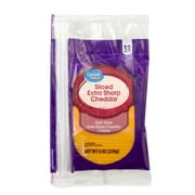 Great Value Deli Style Sliced Extra Sharp Cheddar Cheese, 8 oz Resealable Plastic Bag, 12 Slices