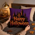 thumbnail image 2 of Sahpxhe Halloween Castle Pillow Covers,18x18in Spooky Bat Pattern Decorative Sofa Cushion Pillow Cases with Hidden Zipper for Halloween Decoration,Living Room Sofa Dark Blue, 2 of 4