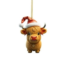 LanSuare Christmas Cow Hanging Ornament, 3.14Inch Cute Cow with Red Hat Xmas Ornament, Suitable for Xmas Tree, Holiday Party Decoration, Yellow