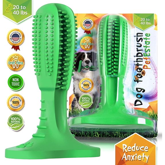 Dog Toothbrush Stick for Medium Dogs 20-40 lb - Oral Care Bristles Brushing Stick Chew Toys Bite Resistant Dental Care Doggy Natural Rubber Massager