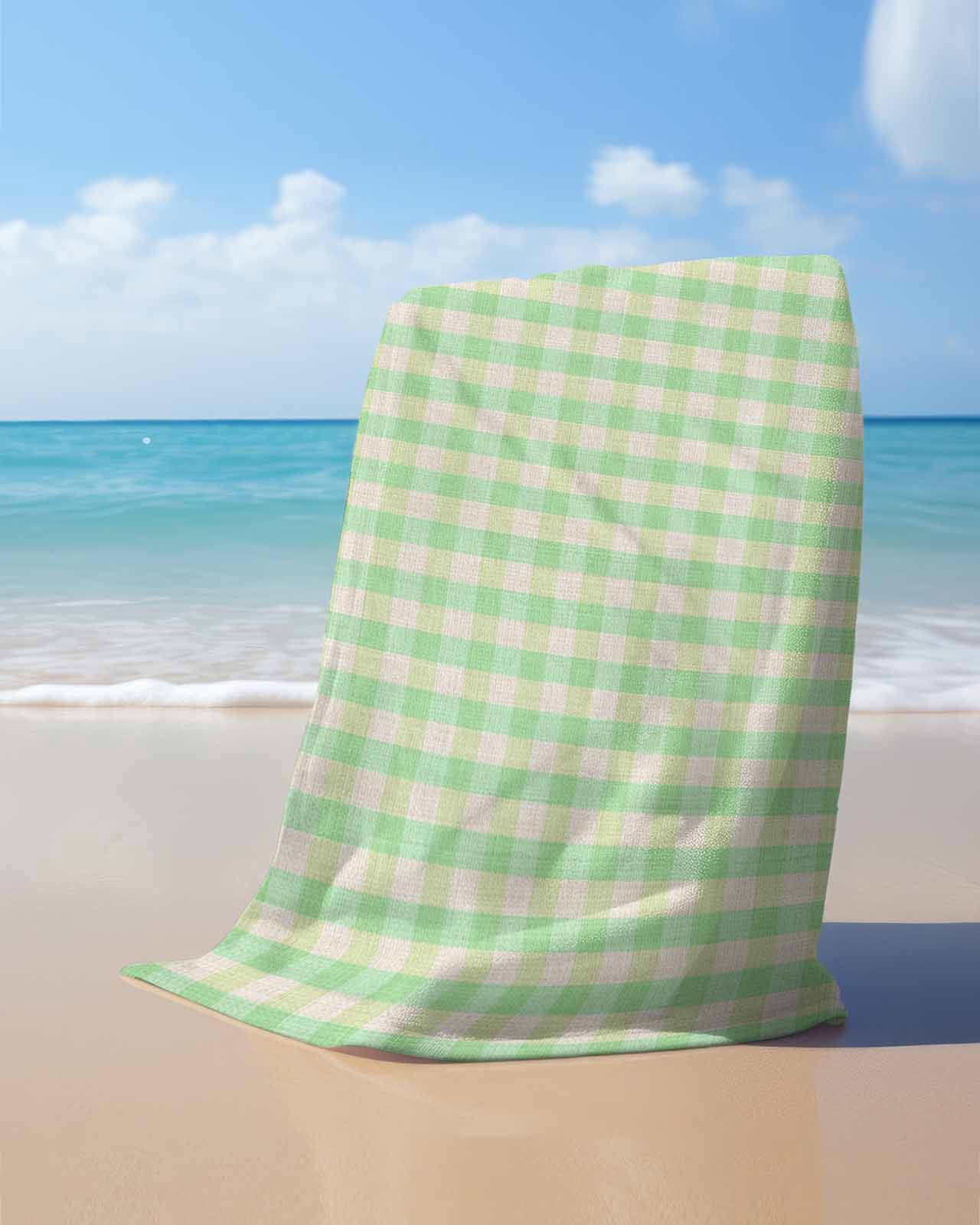 Sage Green Beach Towels Oversized Super Absorbent, Grid Checkered Plaid Gingham Lattice Trellis Lightweight Bath Towel Quick Dry Sets For Bathroom/Pool/Rv Camping/Beach Play/Gym Room/Picnic 23"x47"