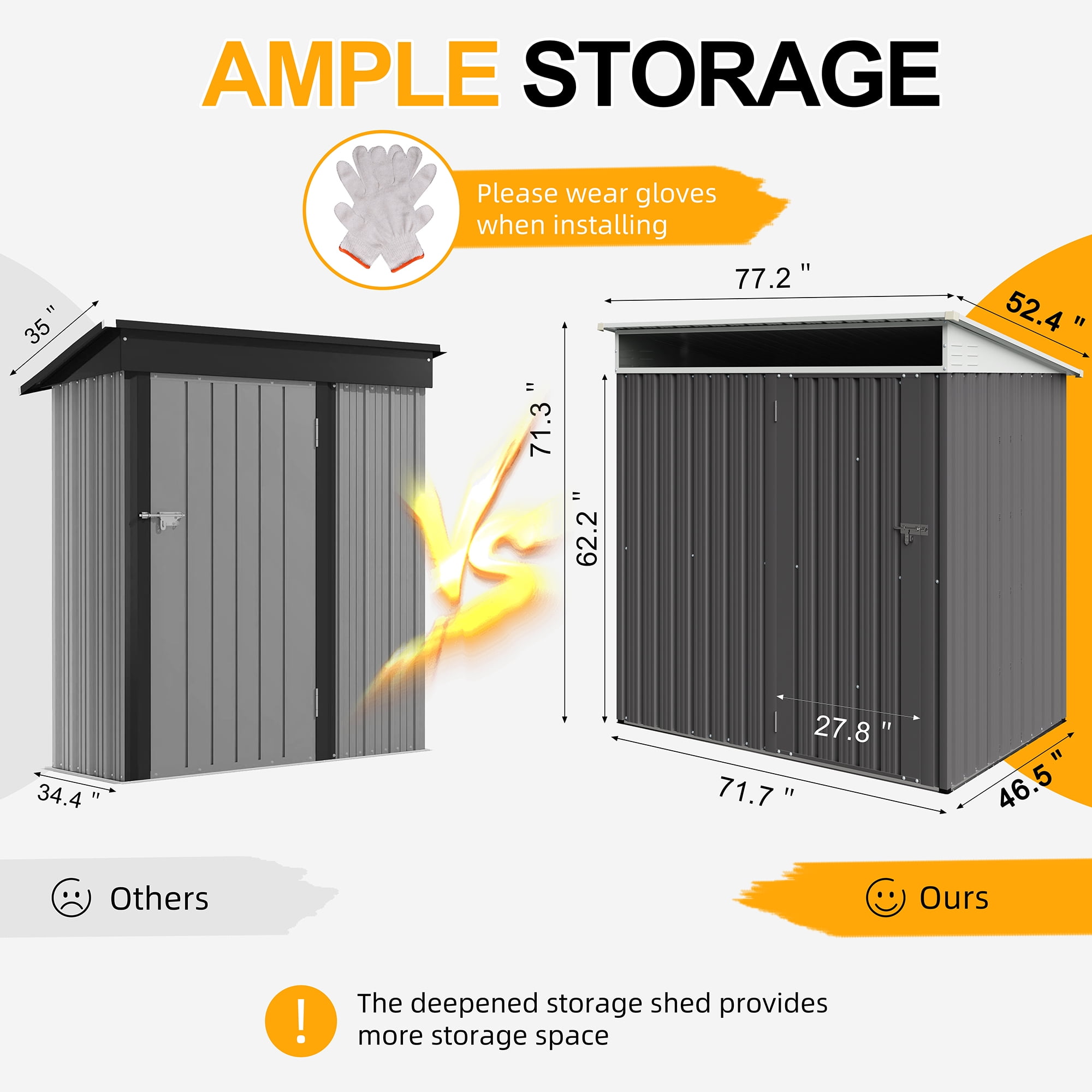Sobaniilo 6x4x5FT Outdoor Storage Shed Clearance with Lockable Door Metal Garden Shed Steel Anti-Corrosion Storage House Waterproof Tool Shed(Dark Gray)