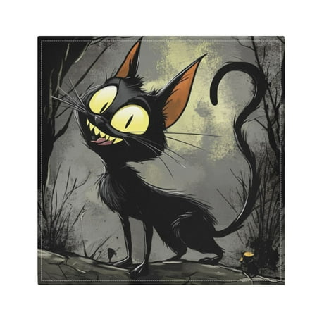 

WOBOGO Funny Black Cat Cloth Napkins 4 Pieces Soft Elegant Touch Durable Absorbent Quick Drying for Elegant Dining
