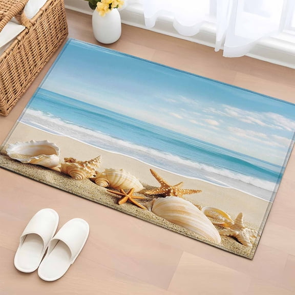 2x3 Door Mat Rug, Beach Coastal Non-Skid Rubber Backing Large Rectangle Rugs - Living Room Bedroom Home Office, Summer Seaside Shell Starfish Nautical Indoor Floor Mat Carpets Washable Rug