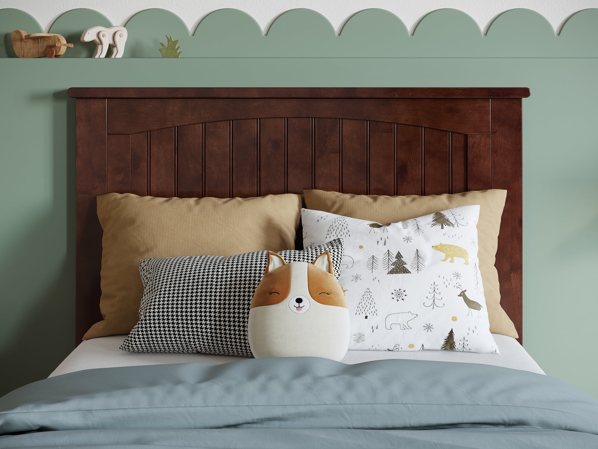 AFI Nantucket Twin Solid Wood Panel Headboard with Attachable Charger, Walnut