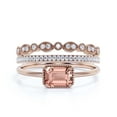 thumbnail image 1 of Minimalist 2.00 Carat Emerald Cut Morganite And Diamond Moissanite Engagement Ring, Wedding Ring in 10k Solid Rose Gold, Gift For Her, Promise Ring, Anniversary Ring, Trio Rings Set, 1 of 3