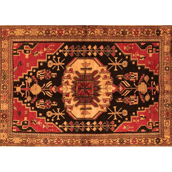 Ahgly Company Indoor Rectangle Medallion Orange Traditional Area Rugs, 7' x 10'