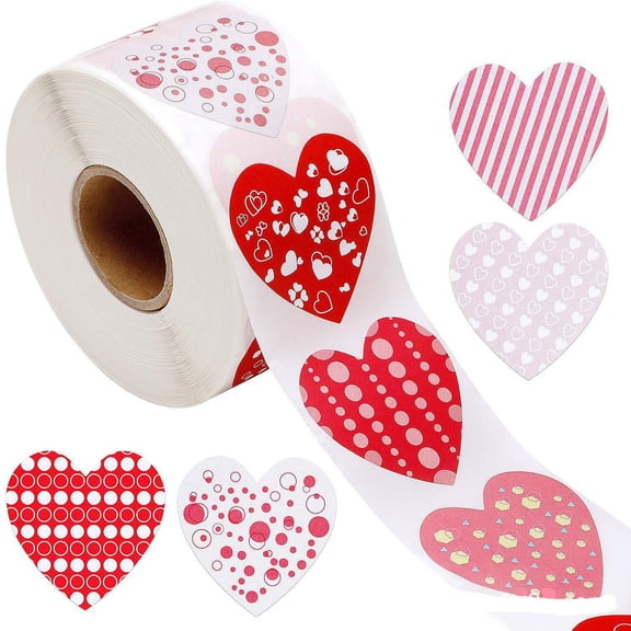 500Pcs Valentines Love Heart Stickers - 1 Inch Self Adhesive Valentine's Labels for Wedding, Mother's Day, Anniversaries & Reward Charts