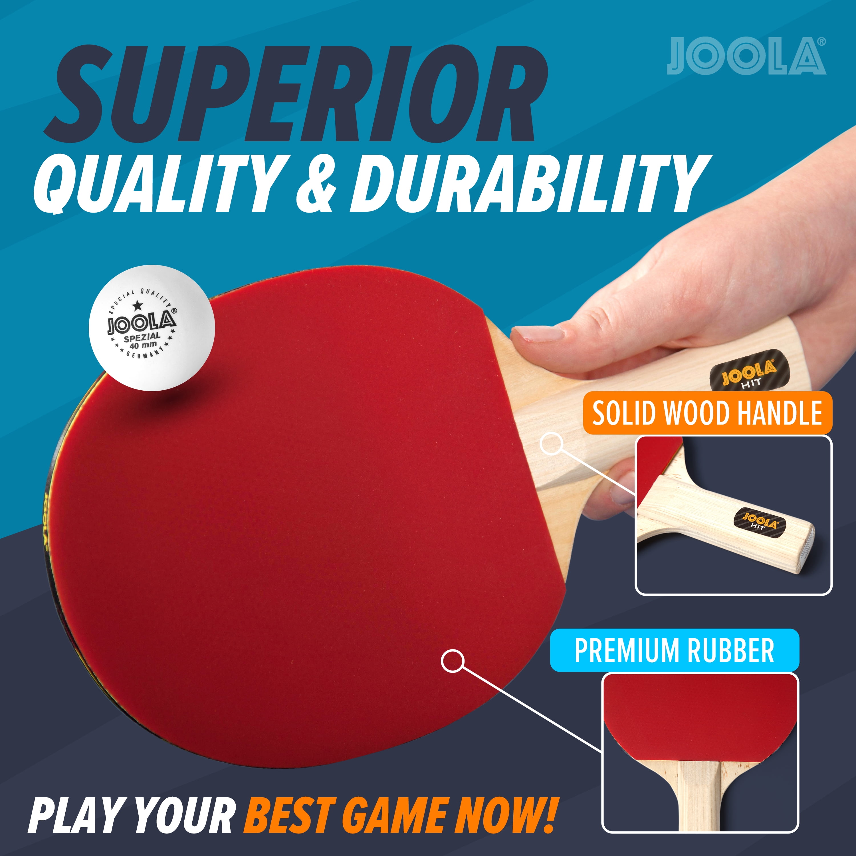 JOOLA Hit Set Table Tennis Bundle with Carrying Case, 4 Paddles, 8 Balls, Red