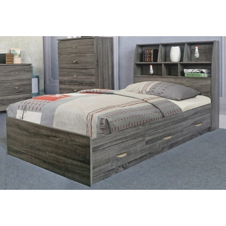 Contemporary Style Grey Finish Twin Size Chest Bed With 3 Drawers on Metal Glides.