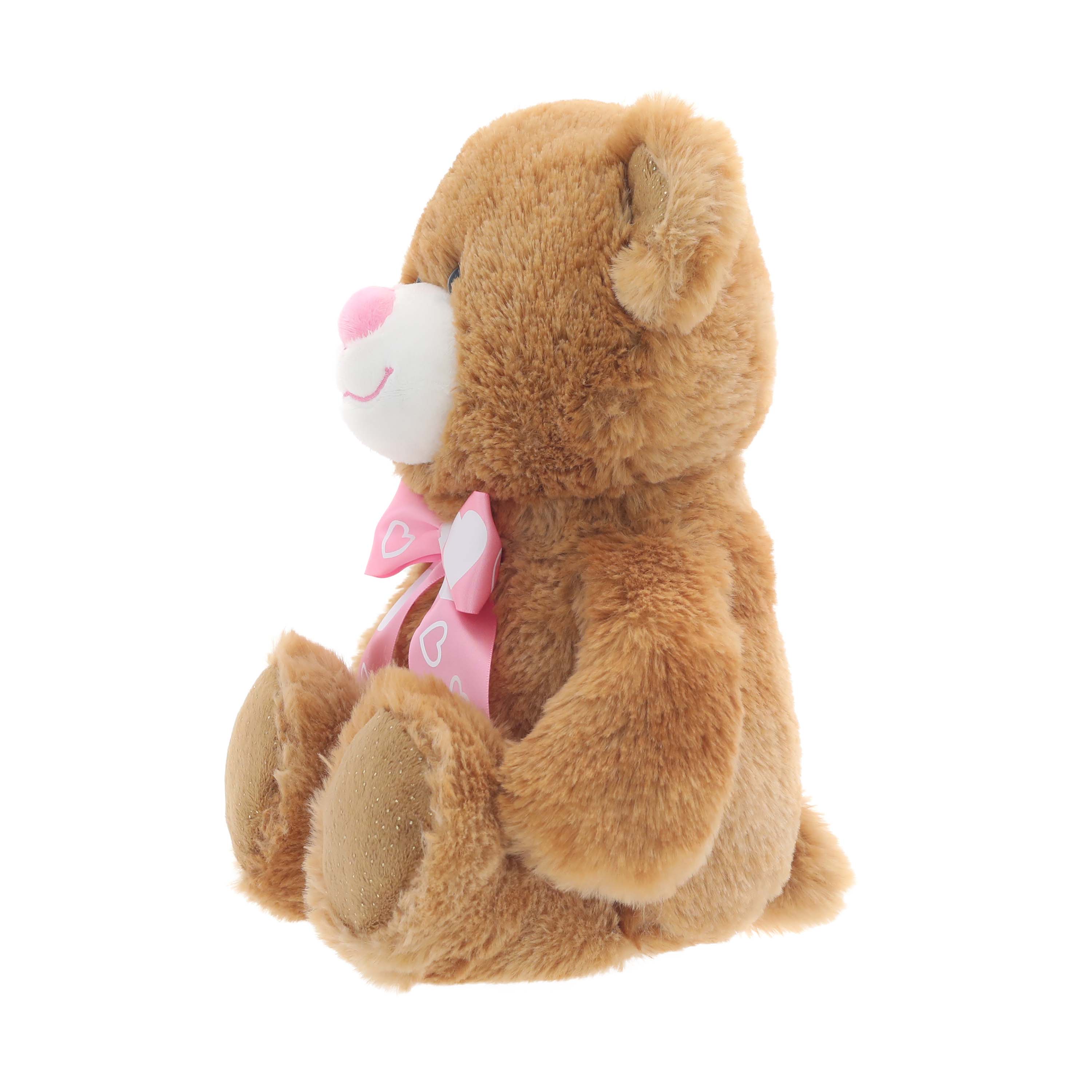 Tan Teddy Bear 10-Inch Plush Stuffed Animal with Heart-Print Bow for Valentine's Day by Way to Celebrate