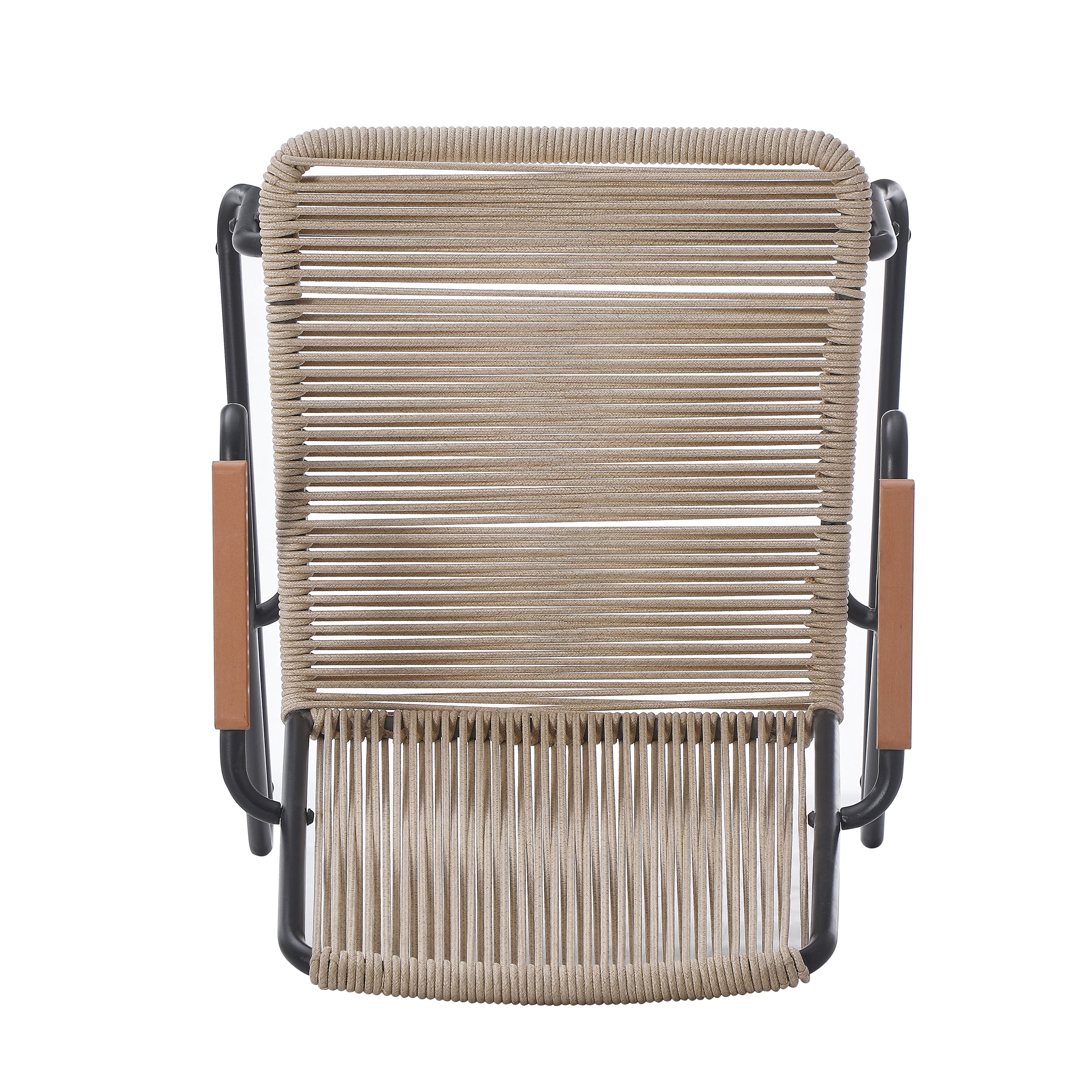 Outdoor Rope Weave Iron Frame Dining Chairs Set of 2 for Patio Garden, Light Brown