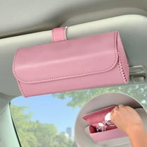 Sunglasses Holder for Car Sun Visor, Leather Sunglass Visor Clip, Auto Glasses Storage Case, Universal Car Eyeglasses Organizer Protective Box for Vehicle, Truck, SUV (Pink)