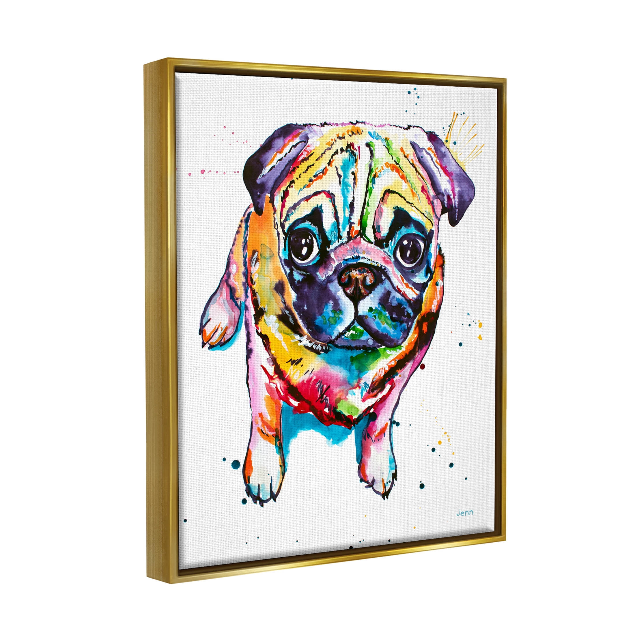 Fun Hued Pug Puppy Animal Animals & Insects Graphic Art Metallic Gold Framed Art Print Wall Art