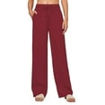 thumbnail image 2 of Women's Linen Wide Leg Palazzo Drawstring Summer Pants with Pockets, Red S-3XL, 2 of 4