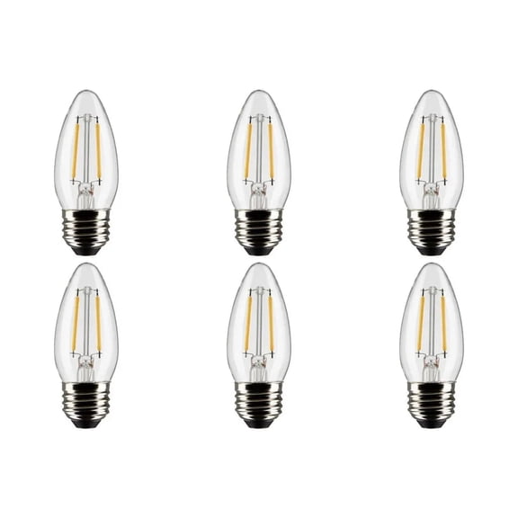 Satco S21282 B11 LED Filament Light Bulbs 3W 120V 2700K 250 Lumen Dimmable Wet Location (6 Pack)