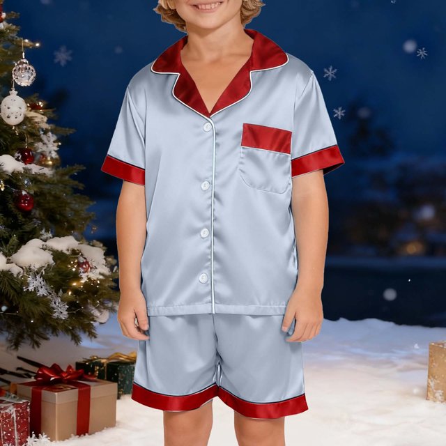 Conjunto navideño para padres e hijos, camiseta de manga corta con estampado navideño a cuadros, pantalones con bolsillos laterales, blusa de poliéster