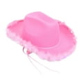 thumbnail image 4 of Segolike Bridal Cowgirl Hat with LED Charm Western Cowboy Hat for Beach Gift Party Favors Pink with Feather, 4 of 8