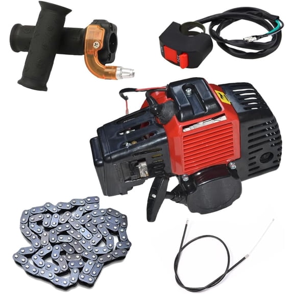2-Stroke Racing 49cc 50cc Engine Motor Kit + 25H 136L Chain + Throttle Grips + Kill Switch + Throttle Cable for Mini Pocket Pit Dirt Bike Minimoto Kids ATV UTV Go Kart Quad Buggy