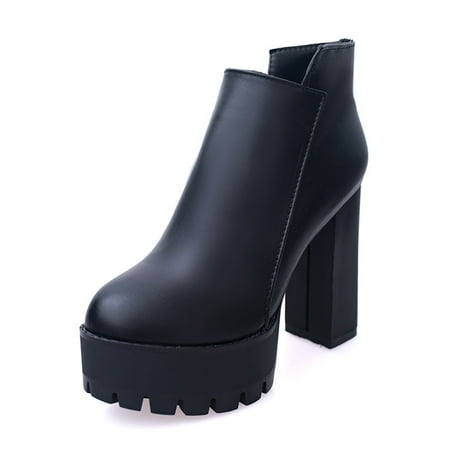 

Gzztg Boot High Heel Low Side Zipper Women S Boots Waterproof Platform Round Toe Women Shoes
