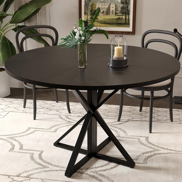 Mesa Redonda de Comedor para 4 Personas - 47 Pulgadas de Diámetro, Base Metálica Resistente y Tablero de Madera, Mesa Circular para Cocina, Comedor o Sala de Estar