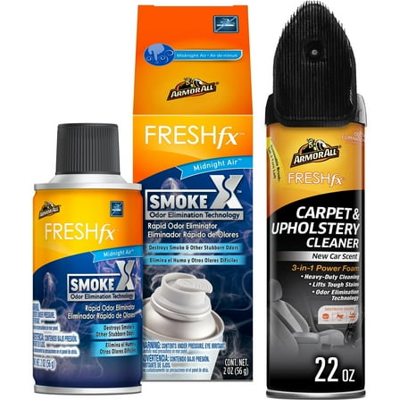 Armor All FreshFX Smoke Odor Eliminator Kit – Fogger Car Bomb Spray (Midnight Air Scent)   Power Foam Automotive Cleaner, 2-Piece Bundle