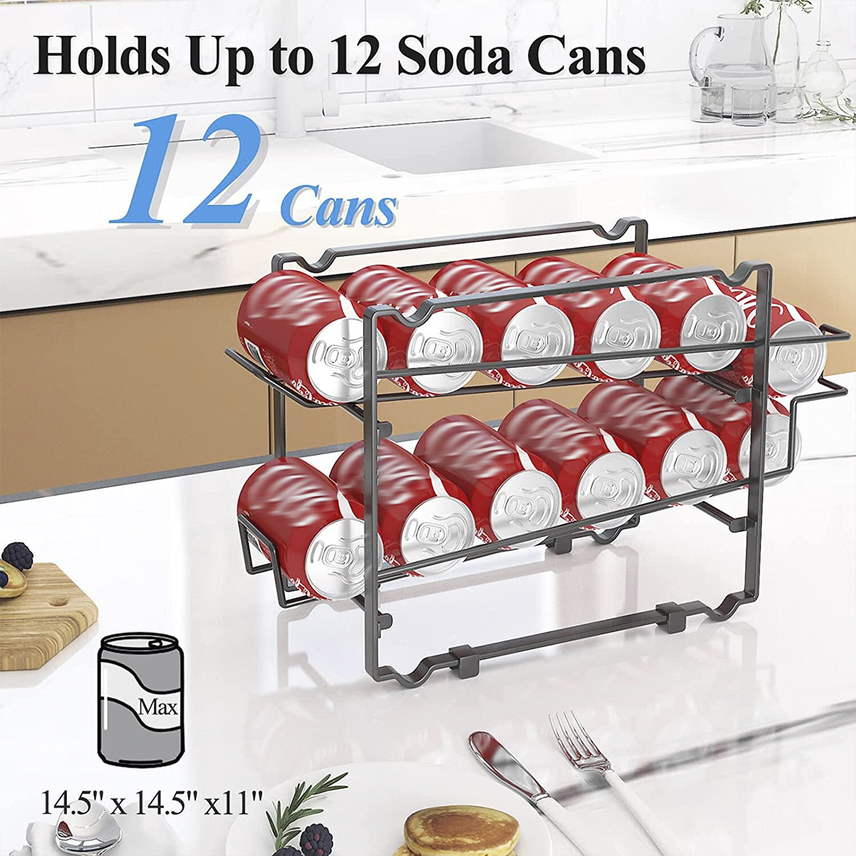 FixtureDisplays Beverage Can Dispenser Rack - Metal Soda Storage Organizer For Fridge