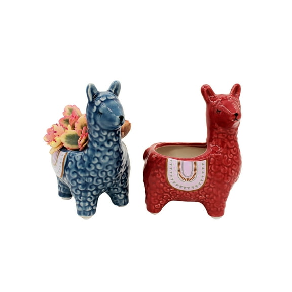 Cotta Planters Alpaca Ceramic Animal Planter Succulent Pots, Red and Blue, Set of 2