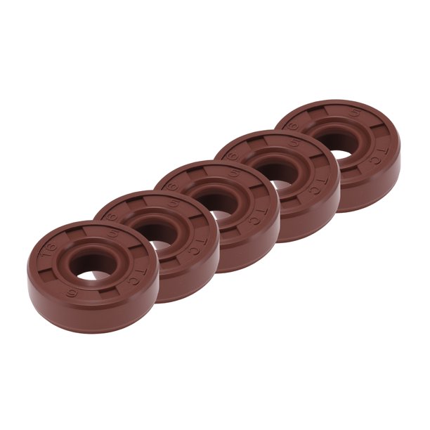 Sello de aceite universal Unique Bargains TC de doble labio con resorte de acero, anillo de sello de eje rotativo 6x16x5mm, alta presión, caucho FKM marrón, 5 Pcs