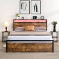 thumbnail image 2 of Leumius Queen Size Bed Frame with Storage Headboard and 2 Drawers,Metal Platform Bed with LED Lights Bed with Charging Station,Queen Beds with Strong Metal Slats,No Box Spring Needed,Brown, 2 of 10
