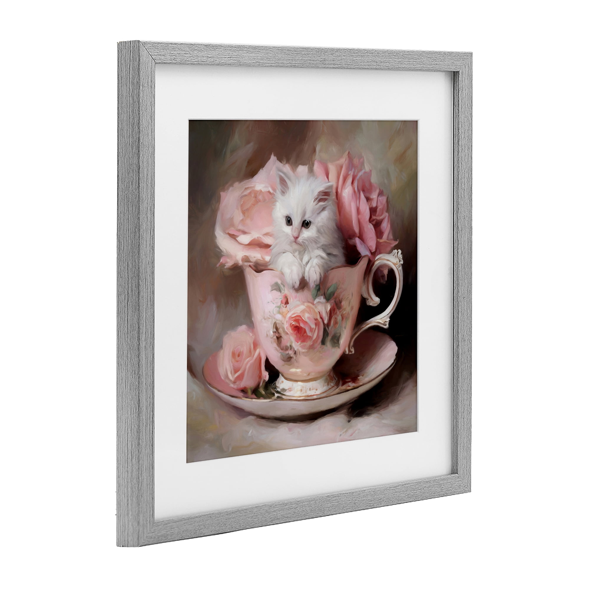 Stupell Industries Little Teacup Kitten Gray Framed Print Under Glass, design by Tina LeCour