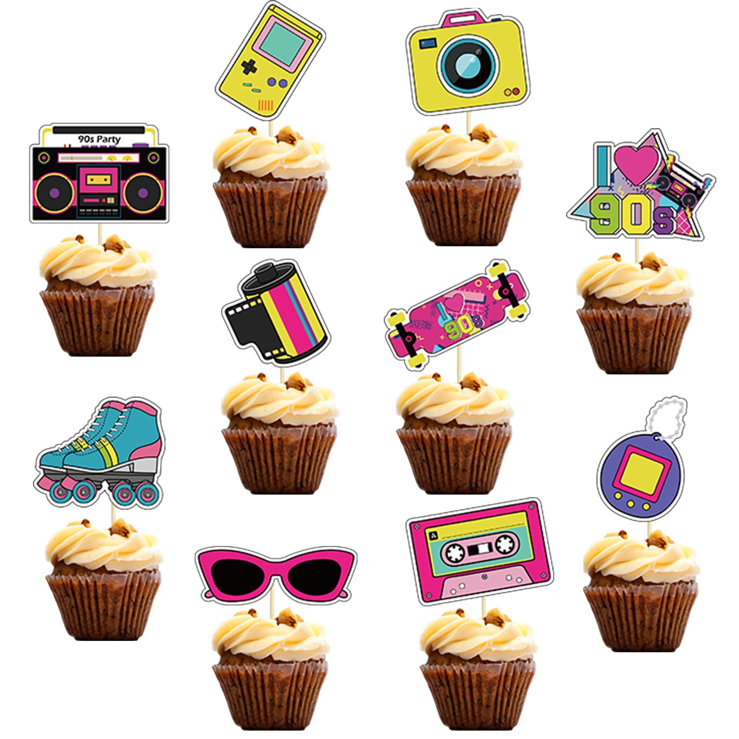 90s Party Supplies - Back to the 90s Party Decorations Set Including HAPPY BIRTHDAY Banner, Hanging Swirls, 90s Element Bunting, Plates, Cups, Napkins, Tableware, Tablecloth, Balloons - Serves 20