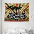 thumbnail image 1 of Modern Tapestry, Palm Trees Striped Ombre Backdrop Music Loudspeaker Art Print, Wall Hanging for Bedroom Living Room Dorm Decor, 80W X 60L Inches, Red Tan Hunter Green Black Grey, by Ambesonne, 1 of 2