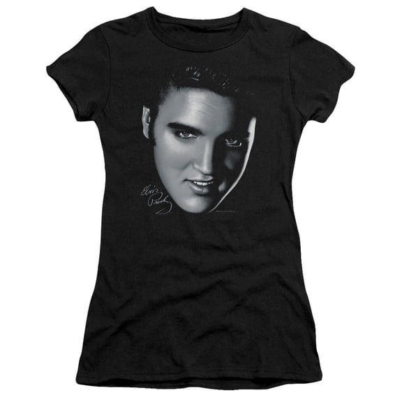 Trevco ELV290-JS-2 Elvis Presley & Big Face Juniors Sheer Cap Short Sleeve T-Shirt, Black - Medium