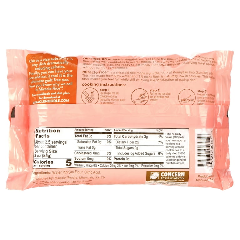 Miracle Noodle Shirataki Rice, 8oz bag
