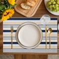 thumbnail image 4 of Beige Navy Blue Striped Placemats Set of 4, Farmhouse Stripes Modern Abstract Art Placemats for Dining Table, Place Mats for Kitchen Tabletop, Waterproof Wipeable Dining Table Mats Set, 4 of 9