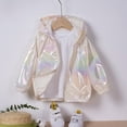 thumbnail image 4 of Toddler Raincoat Girls Lightweight Jacket Windproof Hooded Zipper Coat Raincoat Reflective Sun Girls Rain Jacket White 5 Years-6 Years, 4 of 7
