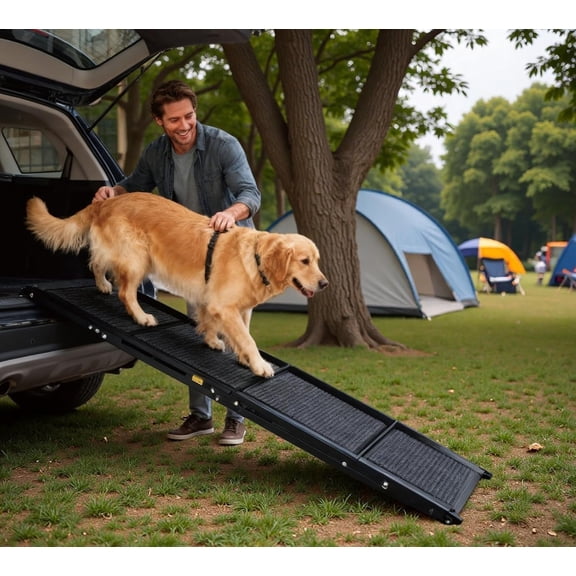 Upgraded Dog Ramp for Car 71'' X-Long & 19.3" Wider Folding Dog Ramps for Large Dogs with Non-Slip Rug Surface Portable Doggy Ramps for SUV Car & Truck, Up to 250 LBS
