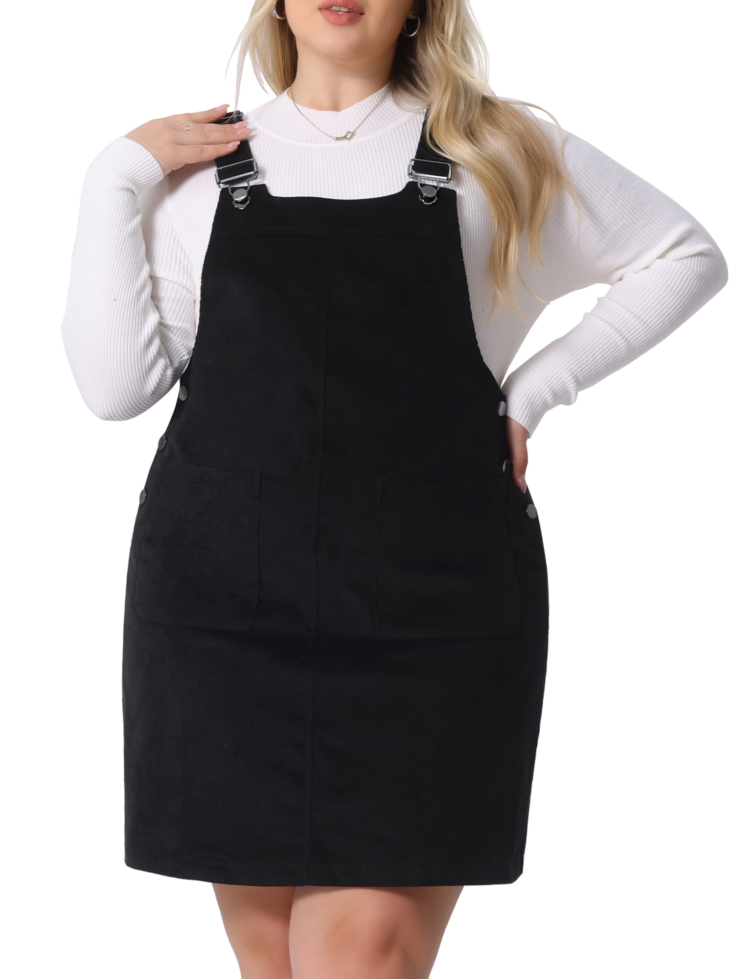 DARING DIVA Plus Size Suspender Skirt Strap Pinafore Corduroy Dress 3X Black