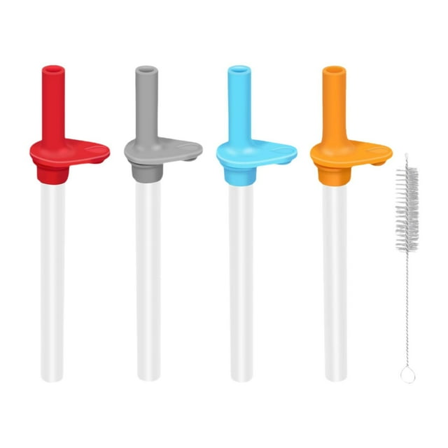 4x Pajitas de reemplazo Pajitas de silicona Accesorio largo para beber con cepillo de limpieza de pajitas para viajar Copa para niños