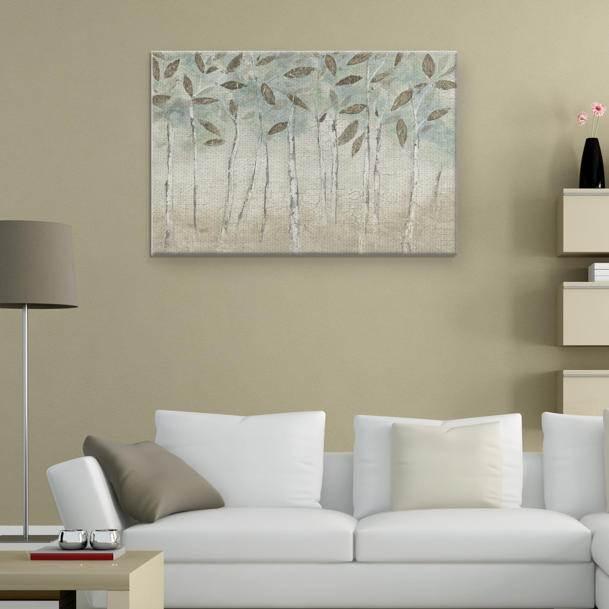 Masterpiece Art Gallery Rain Soft Woods Tree Trunks & Leaves by Galaxy of Graphics Canvas Art Print 24" x 36"